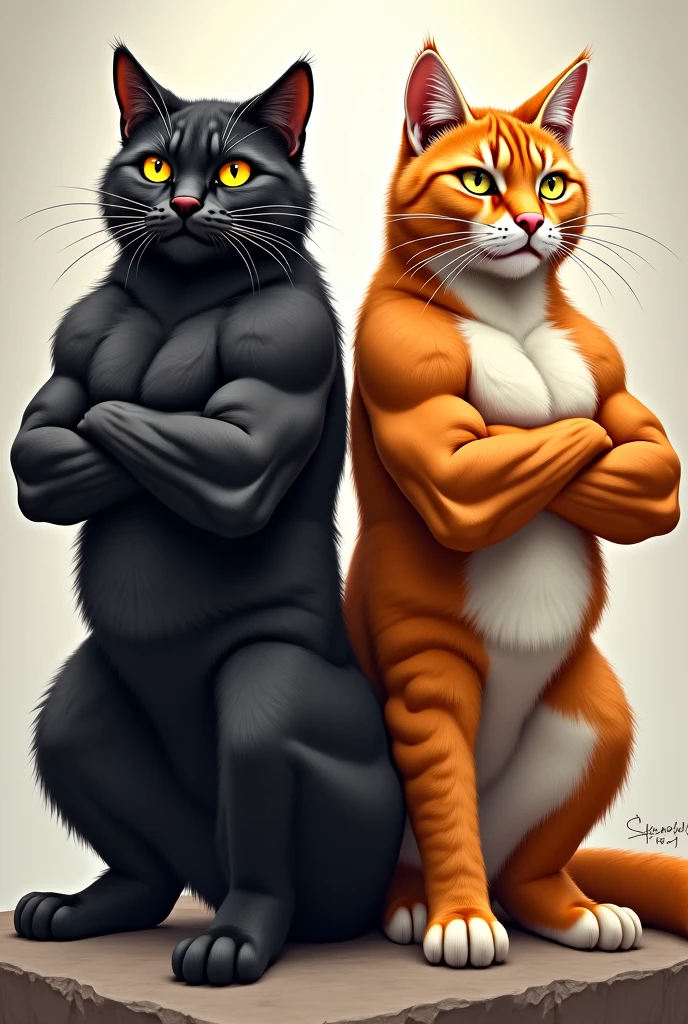 There are two cartoon characters that are next to each other, out, sww version, muscular!!, Muscle, cat dog, muscular characters, eating out, Muscles, do Muscle, dank meme, just snow in the background, inspired by Pinchus Kremegne, large Muscles, muscular and scary, nature out, muscular!!!, no amino, big Muscle