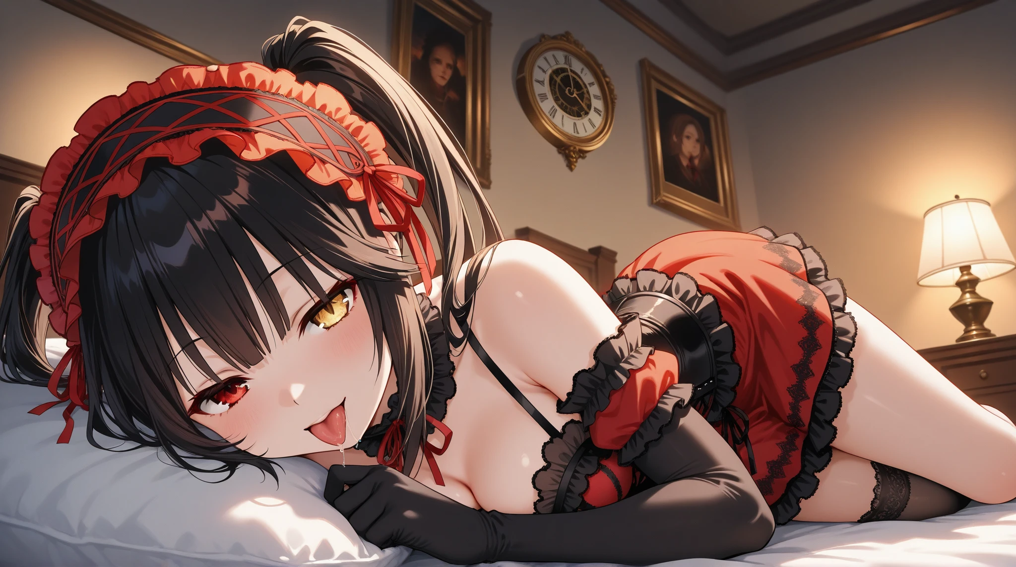 NSFW,masterpiece,Highest quality,High resolution,Super detailed,nekone \(utawarerumono\),Brown Hair、(Red Eye:1.3)、ribbon、Animal Ears、Twin tails、ヘアribbon、Mole、目の下のMole,Small breasts,kimono,(Prostitute),Sexy Outfits,Embarrassed,blush,Expecting face,Seduce,smile,Luxurious Room