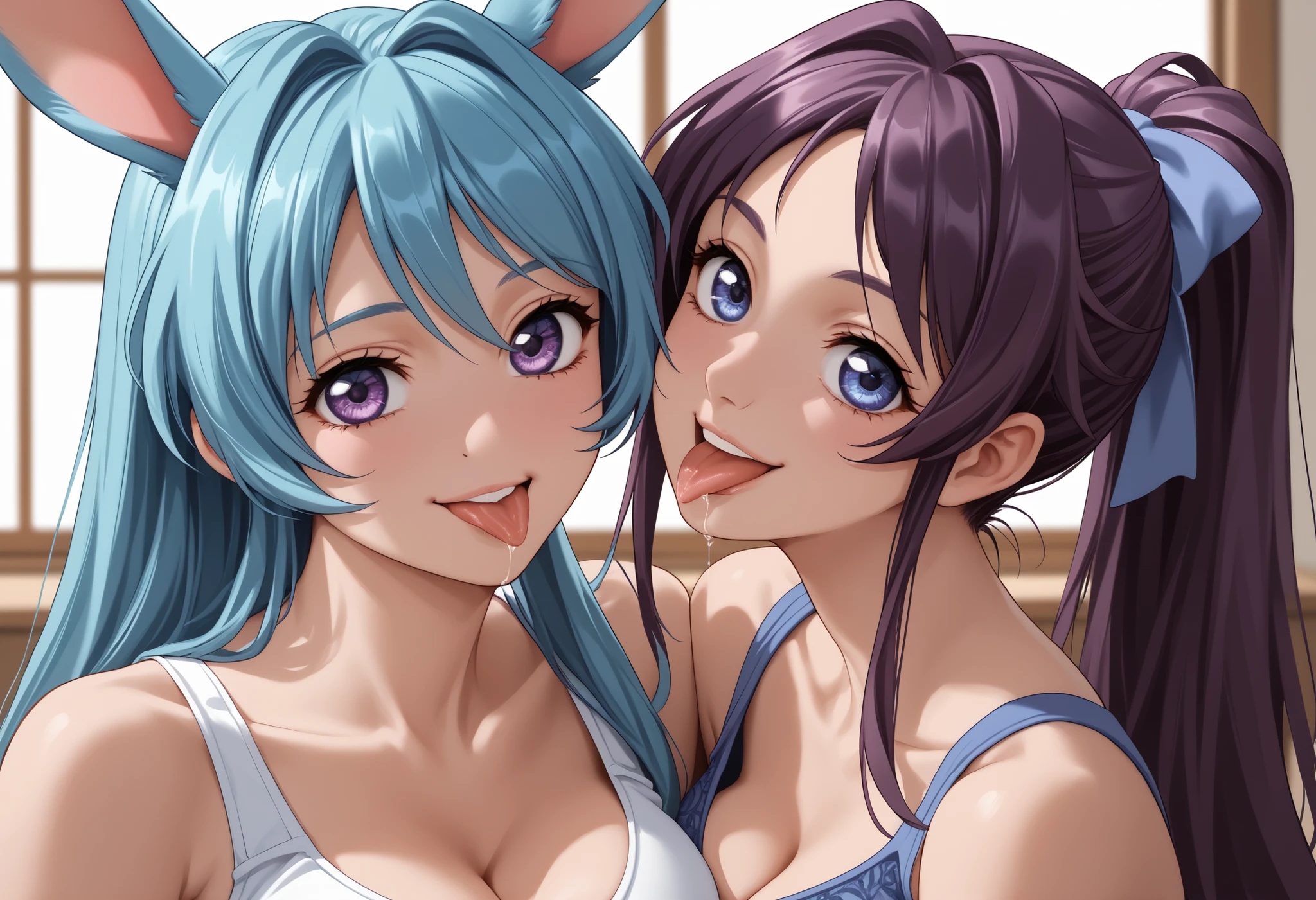 masterpiece, Highest Quality, newest, high resolution, censored, 1girls looking at rabbits, Yokota Mamoru Style,Line of Motion,very straight nose, slim,Narrow Face,perfect nose,Toragao,Staring at the Viewer,charming smile
Lyla Leah Sorrell, Gold, ponytail,blue eyes,Big Breasts, slim
2girls looking at rabbits, homosexuality, {{kissu, tongue, Purple Eyes, french {{kissu, saliva, long hair, couple