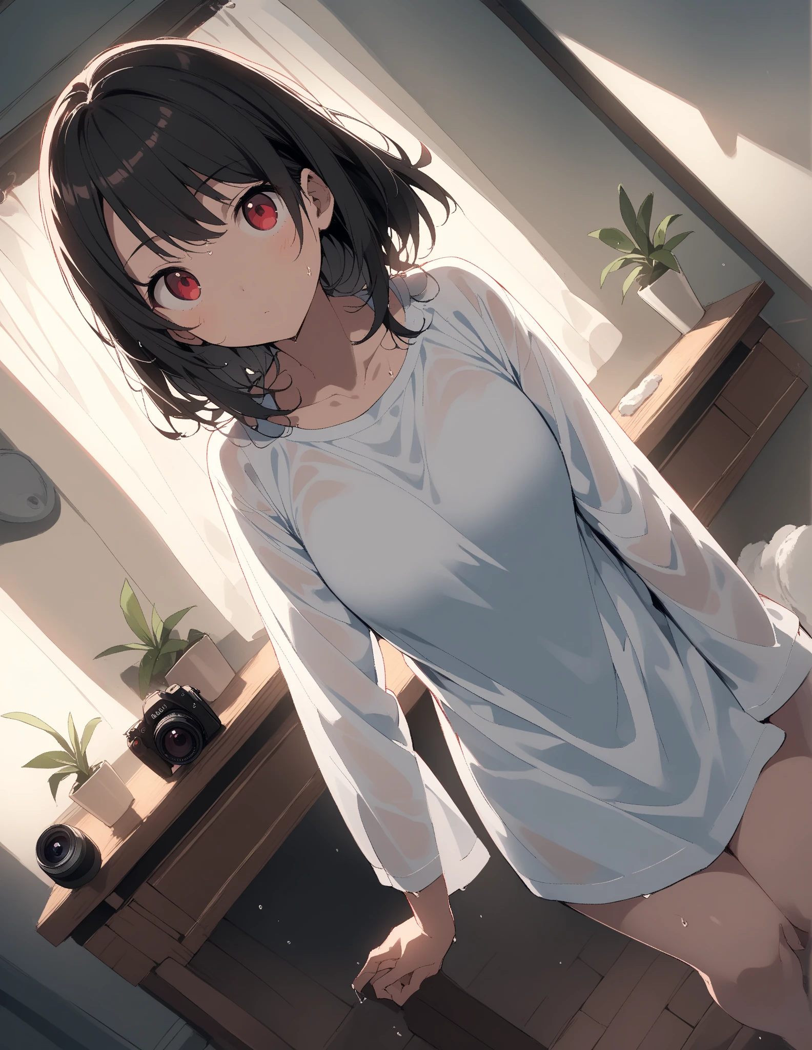 High resolution、4K quality、Highest quality、younger sister、ta、Sexual excitement face、Observed Perspective、Secret masturbation、My brother is looking into my room.、pantiesが床に落ちている、白のコットンpanties、panties、used underwear、stain on crotch、Scattered underwear、panties単体、Laundry basket、strip、Underwear is scattered、Underwear is scattered、床一面たくさんのpanties、Very small room、Undressing scene、Browsing Caution