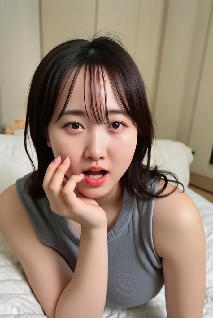 Lives in Japan, 21 years old,Being in a hotel,(get down on the bed:1.2),(Being touched by men:1.5),(Being stroked in the crotch of a man),Seen from the side, Oil,
(((tmasterpiece))), ((best qualtiy)), ((intricate detailes)), ((Ultra-realistic realism)), Ridiculous resolution, A MILF, Mature Woman, see -through, ighly detailed, illustratio, 1. Women, ((medium udder)), (areola of breast),perfect hand, Detailed finger, Beautiful detailed eyes, wavy curly hair,with brown eye, Name badge, vd, (Black sexy underwear:1.2), semi transparent, Get wet,The button is undone,My chest was about to spill out of my clothes, detailedbackground, Bedrooms, perfect eyes,cocked ass,Reddened face,(weeping:1.2),closing eye。Mouth open。wide open lips。Sexy face。sticking out the tongue through the mouth。Being touched by men。