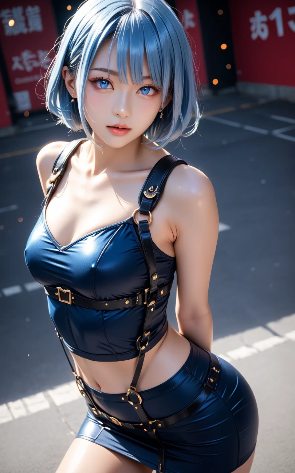 (knife_thigh_strap:1.2), cat girl with blue hair, in wexy  nightsuit,