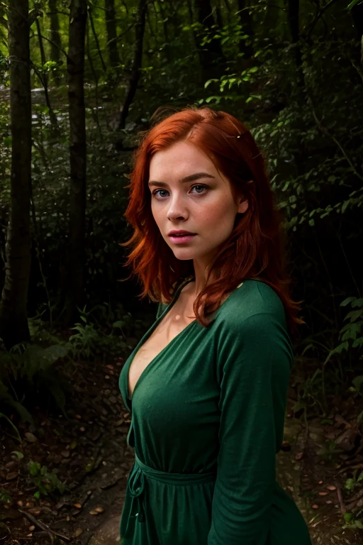 Mujer en un bosque de invierno, celtic european beauty, Cabello rojo y largo, red hair, , Parte superior del cuerpo, winter jacket, ginger, freckles, smooth ski, red hair, white skin, (perfect body),(perfect small breasts), (expressive face:1.4), retrato, Closeup, (Looking at camera), La mejor calidad, nikon d850, film stock, ISO noise, photograph 4 kodak 400 camera f1.6 lens, cinestill 800, (Lente de 35 mm), third rule, rich colors ,hyper realistic, lifelike, texture, natural lighting, trending on artstation, (full body), perfect legs, tighs,((back pose)), ((perfects butts)),((detailed face profile))