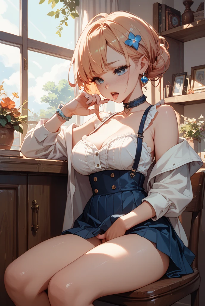 absurdres, (masterpiece, best quality), (ultra-detailed), extremely detailed, super high resolution, (Top Quality photorealistic Illustration), (Super Definition), (best quality,masterpiece:1.0),(cute illustration:1.3), (high Saturation:1.2), highres, ultra-detailed, 32k,8k resolution, intricate details, cinematic scene, detailed background, detailed background,(masutepiece:1.2), (Best Quality:1.2), hyper detailed illustration, beautiful artwork,(Extreme detail CG Unity), (8K Wallpaper)、(exquisite lighting and shadow)、(highly dramatic picture)、(cinematic lens effects),strong light coming in, BREAK 1 girl, (aaerika:1.8),cute girl, (round face:1.6), (baby face:1.6), (kawaii:1.6), (cute:1.6), (loli face:1.6), (round eyes), (ultra-detailed brilliant big eyes), (large pupil), ((shiny skin)), ((pale skin)), (shy), (blush), smile, BREAK baby pink eyes, long hair, twintails, hair ribbon, , neck ribbon, collared shirt, BREAK(open shirt:1.6), (show off nipples:1.8), (exposing bare breasts:1.8), (exposed chest:1.8), (no bra:1.3),medium breasts, (small nipples:1.2), (small areolas:1.2),white jacket, black skirt, pleated skirt,(floating skirt),(very extremely small panties),(pussy line), Hands between legs,(Sitting on the sofa),knees up, Big smile