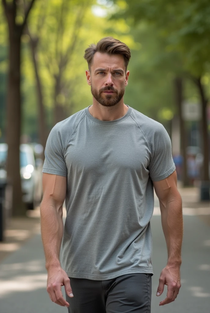 Capture um 8K, retrato hiper-realista de um homem com cerca de 50 anos usando regata branca e cueca vinho, He's chubby. Ele tem um corte de cabelo desbotado estilo militar muito curto, with a rugged beard that gives off a lumberjack vibe. The other man is muscular and has a very hairy chest, he's just wearing short shorts. A imagem deve mostar o corpo todo, e focar nos pelos no peito, renderizado no estilo hiperrealista. Inspirando-se na fotografia de Greg Rutkowski, maintain a high level of realism while highlighting the man's natural, rugged appearance