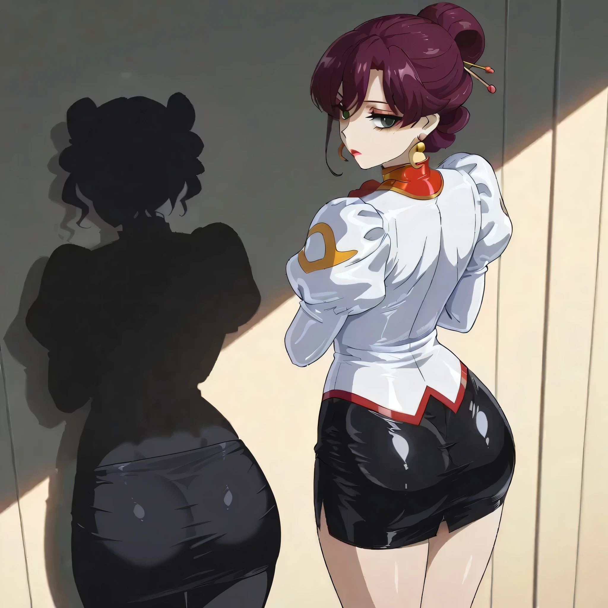 tight black miniskirt, miniskirt, (((ShadowPerson))), colored skin, (((silhouette))), from back, fro, behind, ass, looking from back, view from back, (((shadow)))