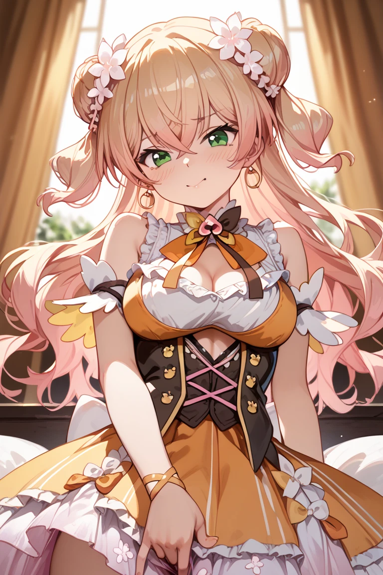 Highest quality、wonderful、masterpiece、delicate、Ultra-high resolution、Super detailed、Intricate details、beautiful、8k resolution、(Highly detailed CG Unity 8k wallpaper)、Sharp Focus、One Woman、short髪、Vibrant Hair、Shaggy Hair、Disheveled Hair、Vibrant Skin、Shiny skin、Lolita、short、young、cute、beautiful目、smile、nene_official、Double dango、Two Side Up、Grin、