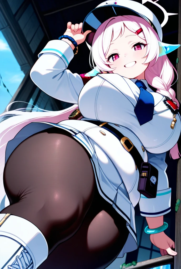 Top Quality, Masterpiece, Ultra High Definition, ((masterpiece), (best quality), (ultra-detailed), (best illustration), (best shadow), (absurdres), (detailed background), (very aesthetic), shiny, detailed eyes, outstanding, countershading, detailed soft lighting, an exquisite animation illustration, high resolution, unity 8k wallpaper, (illustration), anime style, cute, (1girl, solo), fireflydef, jacket, dress, bow, hairband, hair ornament, grey hair, pantie, ass, fart, farting,