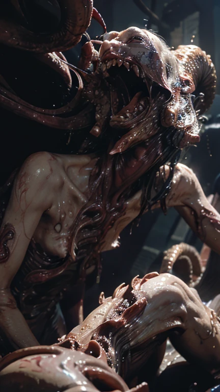 corpses in a funeral home, nsfw, 1girl, horror, orgy, sex