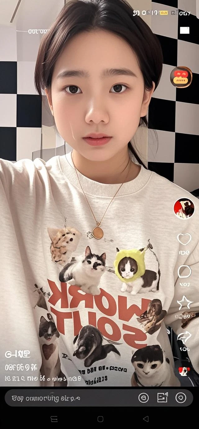 Chica araffe con camisa rosa y falda a cuadros haciendo un signo de paz, ulzzang, con camiseta corta rota, y2k, haerin