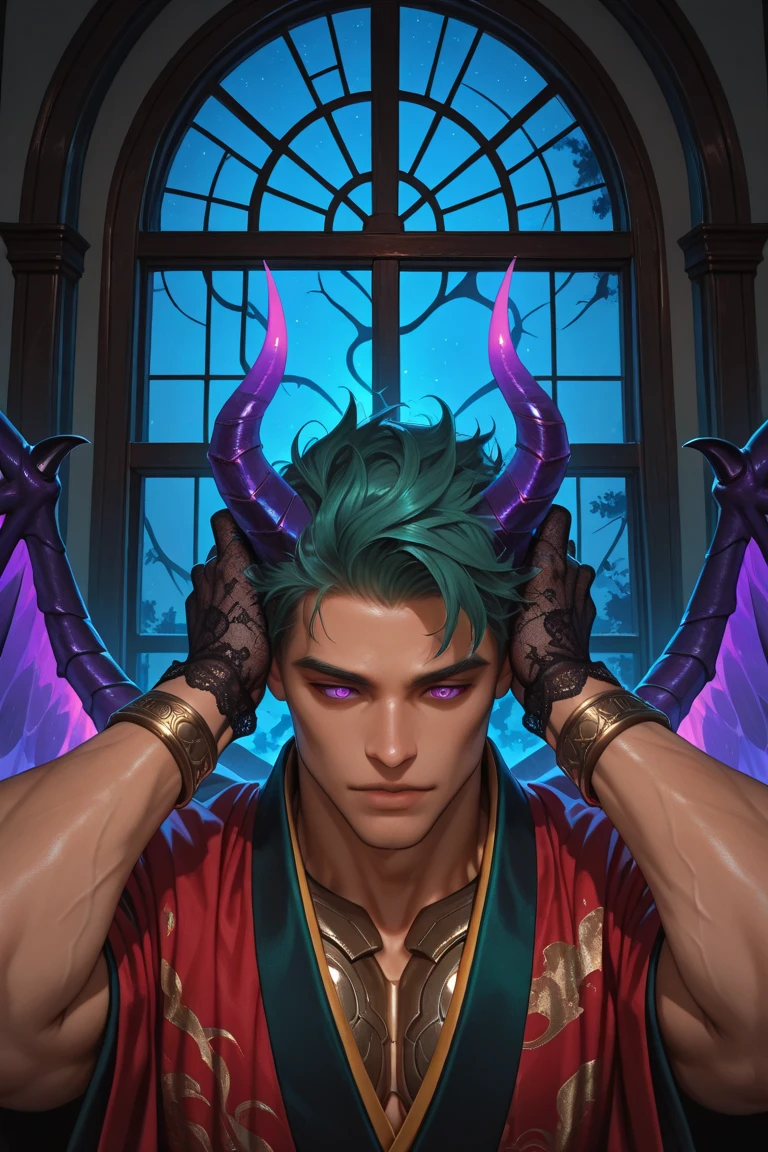 A man playing an instrument,Atmospheric distance sense,Full body diagram,Epic fantasy digital art style,Epic fantasy art style HD,Epic fantasy art style,detailed fantasy digital art,Epic fantasy style art,epic exquisite character art,4K幻想艺术,2。5 D CGI 动漫奇幻艺术品,The man wears a flower on his head,photo of the most beautiful artwork in the world,Has a soft sheen,((Epic heroic fantasy,fantastic location,Majestic surroundings), 全身 8k 统一渲染, Action shot, Skin Pore, Heavy shadows, detailded, Detailed face, (full of vitality, Photo realistic, PhotoRealistic, Dramatic, The dark, Sharp focus, 8k), (sophisticated:1.4),decadent,(highly detaild:1.4),Digital painting artstation,concept art by theCHAMBA,smoothing,Sharp focus,illustartion,The art of artgerm,(loish:0.23),wlop ilya kuvshinov, and greg rutkowski and alphonse mucha gracias, (global lighting, Studio light, Volumetric Light), Particles float,The face is rich in detail,The man had an indifferent expression,The eyes are green,There is a fire in the eyeballs,Ghost teeth are sharp,The teeth are rich in detail,Finger refinement,Ghost teeth HD details,high detailed fingers,There are only five fingers,Remove excess fingers,Human finger detail HD highest quality,The man's eyes are more detailed,Men are older,Do not rub your fingers into a ball and make them distinct