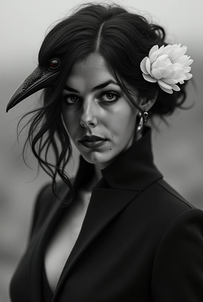a black and white drawing of a woman with a bird on her head, epic portrait illustration, epic pencil illustration, epic digital art illustration, artgerm craig mullins, great digital art with details, artgerm and craig mullins, artgerm greg rutkowski _ greg, rossdraws portrait, trending on cgsociety art, extremely detailed artgerm