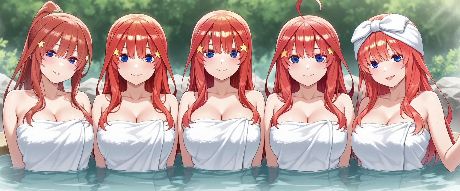 A woman with no clothes on soaks in a pool,are anime characters,The chest is very large
