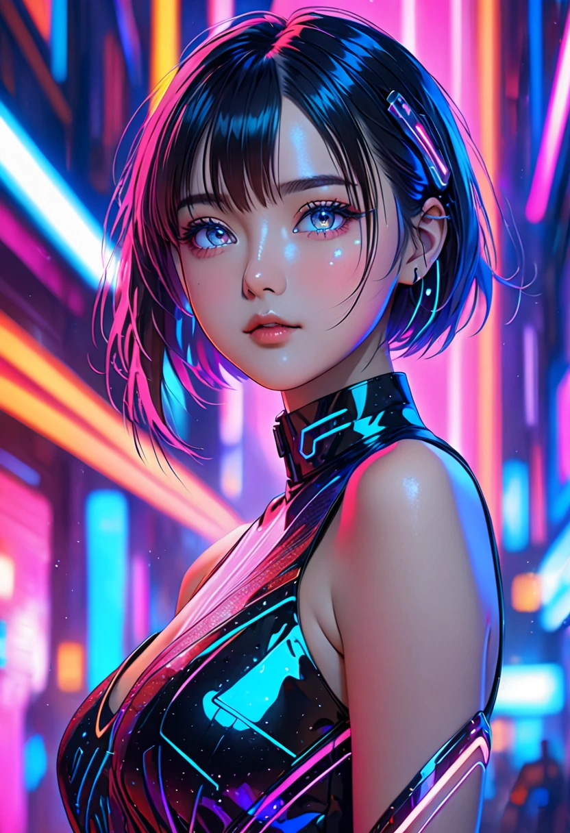 (Front Focus),(In the Dark:1.6),, (masterpiece, Highest品質, Highest, Official Art, beautifully、aesthetic:1.2),(masterpiece, Highest品質, Highest quality, Official Art, beautifully、aesthetic:1.2),(masterpiece, Highest品質, Highest quality, Official Art, beautifully、aesthetic:1.2), One girl, Glitch Art, (Digital Distortion), Pixelated Fragments, Data Corruption,Colorful Noise, Visual clutter,Modern aesthetics