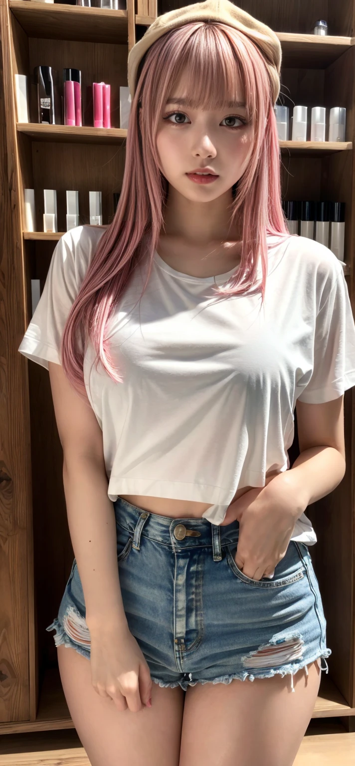 (masterpiece), (best quality), (detailed), light layer, 1solo girl, young girl, perfect body, purple hair in curls, defined large chest, small waist,defined collarbone, ultra realistic, photorealistic, detailed, ,Enhance, wearing a anime shirt and mini skirt, bedroom background, back turned