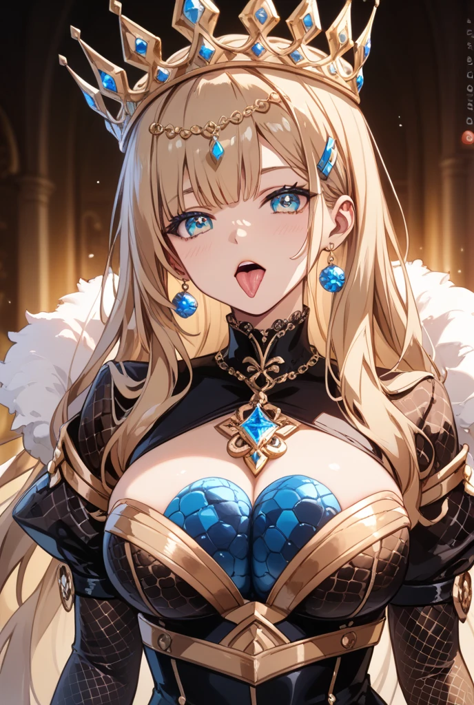 (best quality, highres), wallpaper of Artoria pendragon lancer, adult woman, green eyes, artoriaLancer, braid, crown, turtleneck, cleavage cutout, sleeveless, blue leotard, gauntlets, perfect eyes, detailed eyes, sexy pose