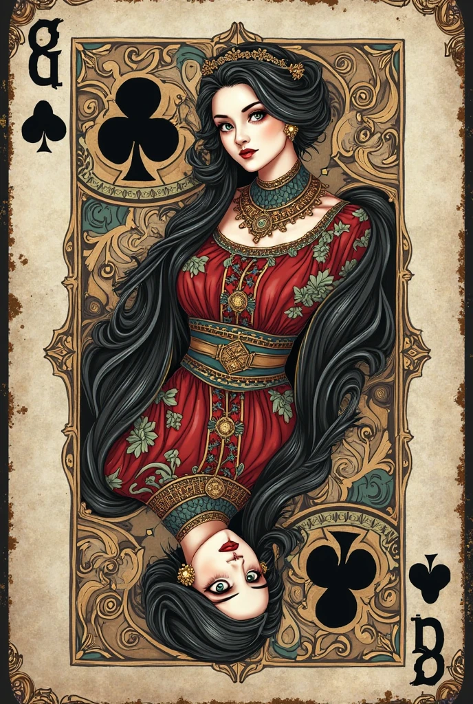 Create a tattoo of Isabella the first smoking a cigarette inside a poker card with an A in the corner