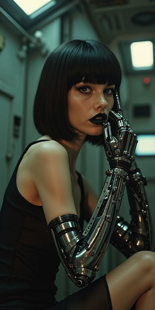 Cinematic scene from 2023, science fiction, horror, cyborgs making selfie and smiling, thumbs up, captured by Canon EOS 5D Mark IV, surrealism, biomechanical, dark, eerie, haunting, macabre, nightmarish, detailed, distorted, organic, mysterious, melancholic, unsettling, industrial, intricate, otherworldly, photorealistic, surreal techniques --auto --s2
