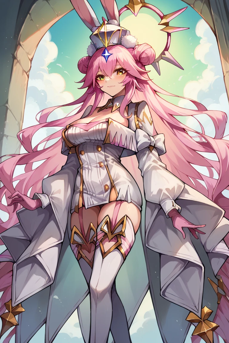 "(masterpiece:1.1), best quality,
1girl, (80s anime style:1.4), (eyelashes:1.5),(:1.2),
(intricate high detailed body:1.2),
pink hair,
(forehead:1.2), short blunt bangs, (long hair, wavy hair:1.1), (demon horns:1.2),
brown eyes, (thick eyebrows:1.1),
(gigantic breasts:1.3),
light smile,
(see-through cloth bikini armor, criss-cross halter:1.2), (pantyhose:1.1),
(spiked knight armor, armored boots:1.2), (belts:1.1), (jewelry:1.1), sleeve,
standing, hand on hip,
(full body, looking at viewer, from front:1.1),
(simple white background:1.2)"