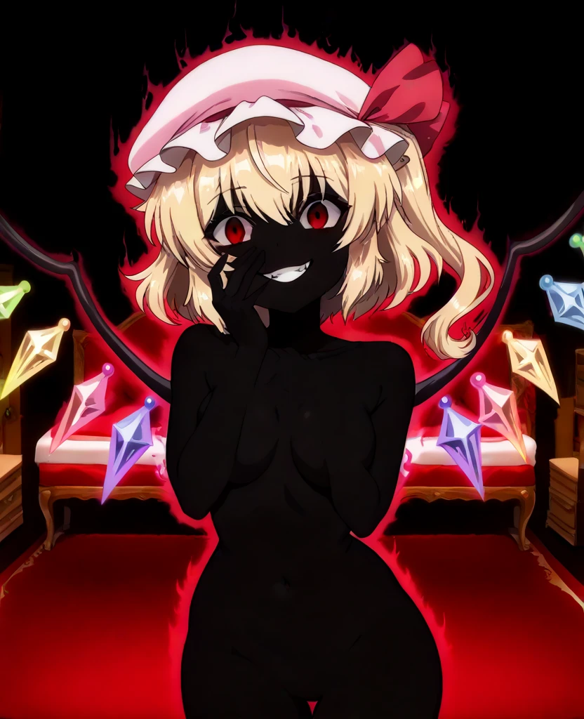 Hentai, (Ideal:1.1), (perfection:1.1), (flawless:1.1), (highest quality:1.3), (best quality:1.3), 1girl, sitting, (naked:1.1), (nude:1.1), small breasts, (loli:1.1), (evil smirk:1.2), (frightening smirk:1.2), detailed body, short hair, best quality eyes, best quality shadows, best quality body, 4K, best quality resolution, best quality upscale, most beautiful upscale 