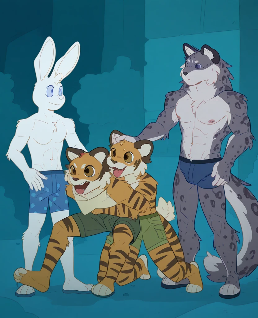 anthro, male, 1boy, solo focus, cat, forest, , night, dim, detailed eyes, detailed speedo, green thong, detailed loincloth, bare chest, slim, plump chest, detailed nipple piercings, underwear bulge, detailed collar