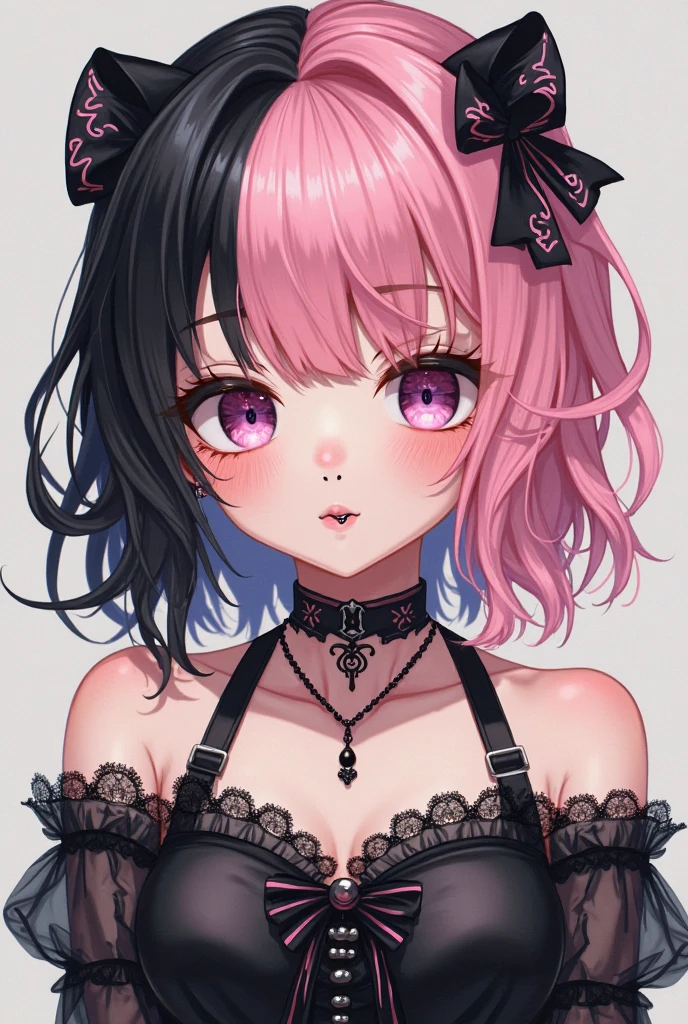White hair. Short hair. Inner pink hair. Anime girl. Asian girl. Ulzzang. Pink eyes. Glowing eyes. Nekomimi.