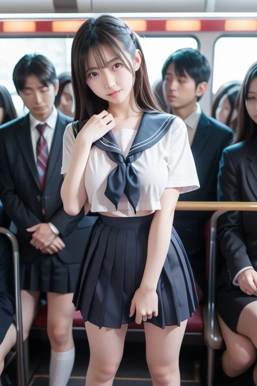 grasp、、(High school girl in sailor suit with short sleeves、a very short belly is visible)Grab your ass on a crowded train、drooping bangs、(((Little Face Girl)))、pleatedskirt:1.2、stright long hair、Real 18 year old very young face girl、Very beautiful girl1a person、((Young man in suit grabs schoolgirl buttocks))、(molesting)、Touching your buttocks on the bus、red blush、(((Schoolgirl in sailor suit has sex with man in suit、erotick)))、((Skirt flipped up、You can see erotic panties))、high-level image quality、realisitic、(((agony、angry expressions)))、(((Being touched by multiple men、Touching the chest or crotch)))、grabbing on breasts(((On a crowded train)))、((A schoolgirl in a sailor suit sticks her ass out from the front to a man in a suit))