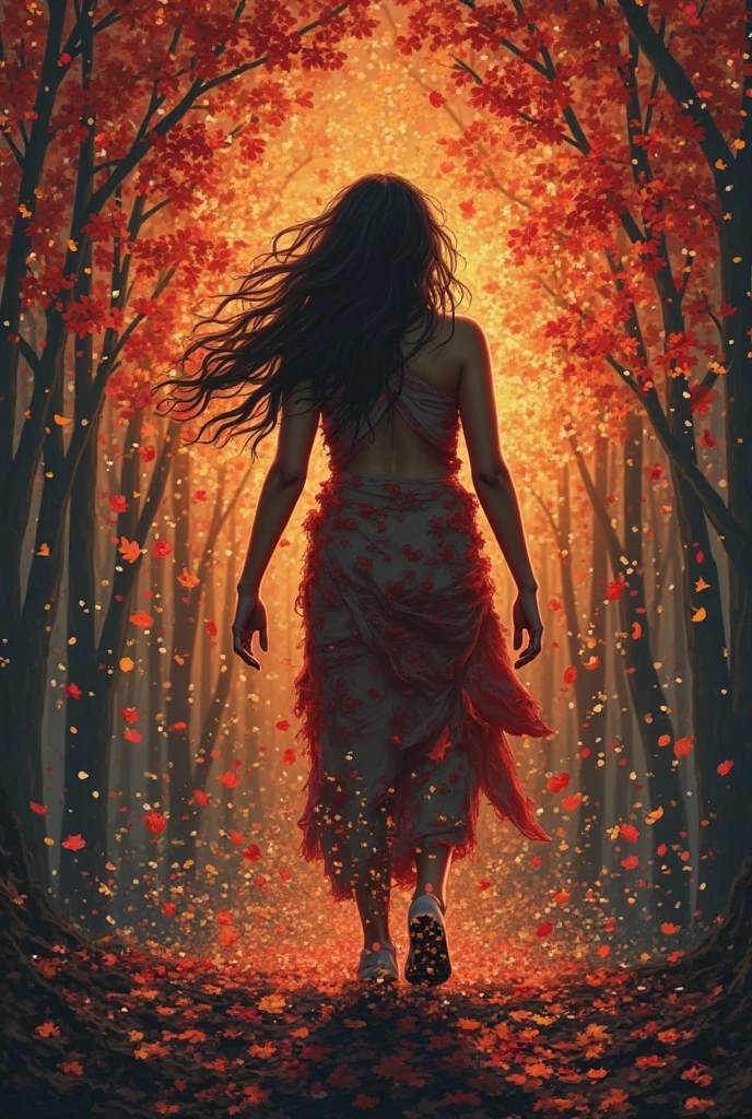 An ethereal figure stands amidst a backdrop of fiery reds and deep purples, with a single tree standing tall in the center of the painting. The figure appears to be made of light, with delicate wings spread wide and a gentle gaze fixed on the tree. The leaves of the tree glow with a soft inner light, casting a warm glow across the entire scene. There is a sense of movement and change in the air, as if something momentous is about to occur. The colors and textures of the painting come together to create a dreamlike atmosphere, full of mystery and wonder. BREAK lineart <lora:add_detail:-0.5>
