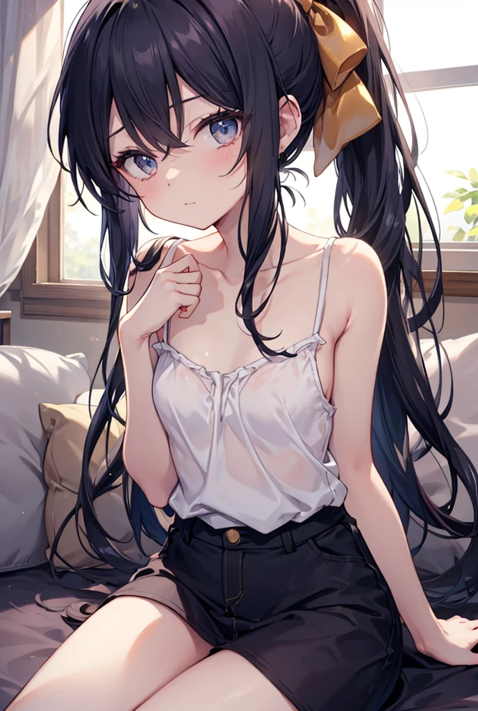 nsfw,1girl,pale hair,Crevice,Cleavage,pallid,pale colors,pale eyes,masterpiece,best quality,very aesthetic,absurdres,blue eyes,nightgown,Legs apart,(Navy blue panties),(lift),(knees up),(against_wall)