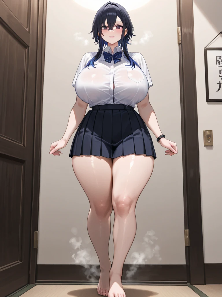Firm breasts, wide hips, underwear, wide thighs