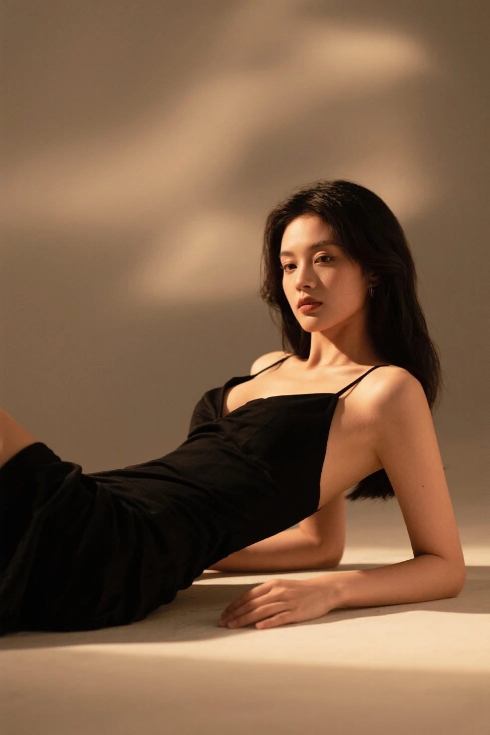 araffe woman sitting on a set of stairs in a black dress, a picture by Niko Henrichon, tumblr, realism, gorgeous young Korean woman, full body xianxia, fashion model, perfect body, perfect size .