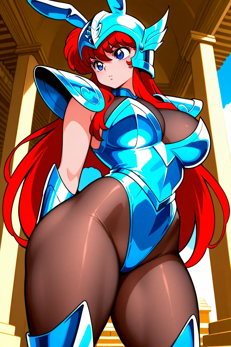Tomboy, Full Armor ,Large Breasts, whole body, Redhead, smile, boots