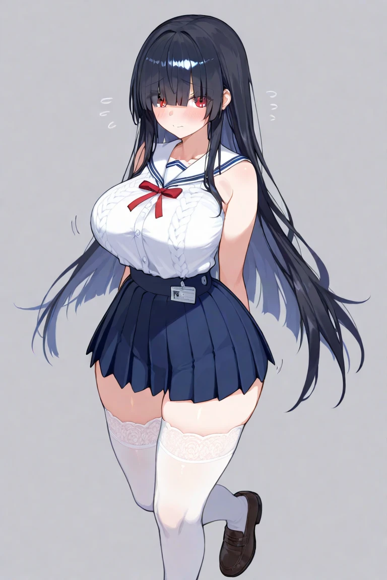 a black ink drawing in outline and colors, character: Hayase Nagatoro in a uniform consisting of an unbuttoned blouse with a wide neckline showing a bra and thong under a cowboy mini skirt, She is a girl with a large but firm and rounded bust with covered nipples, She likes sexy poses, Open legs and rounded and firm butt like her heroine Sailor Moon, Leaning forward, slightly lifting her miniskirt, you can see her buttocks.,1 girl view. (The work signed by "MemMt" In the lower right corner), white background, rear side lighting, full body shot, Sexy angle,