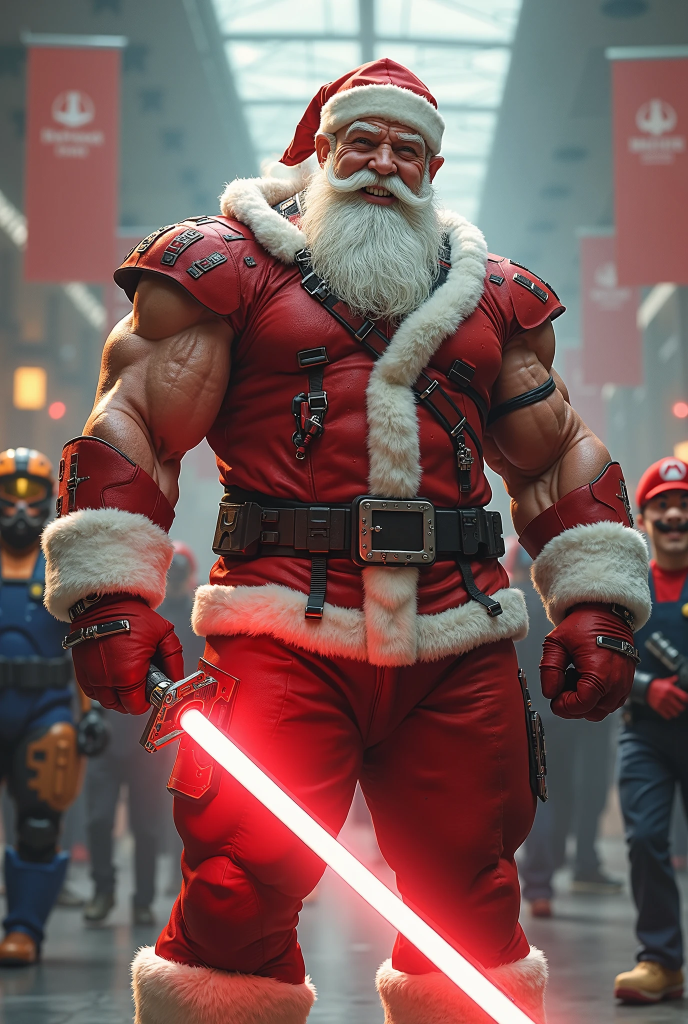 hand of cybernetic santa claus in a black glove