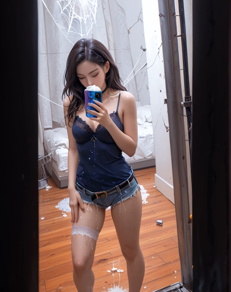 arafed asian woman in a black bra top and jeans posing for a picture, thin black lingerie, photo of slim girl model, sultry body with sexy belly, 2 4 year old female model, ((huge breasts|tiny black bra)), beautiful alluring teen, model with attractive body, gorgeous young korean woman, gorgeous young model, young sensual graceful, gorgeous chinese model, ((curly bangs)), ((very dark short hair)), ((black hair in a rough shag)), wavy hair, (masterpiece:1.3), high resolution, ((sensual olive skin))