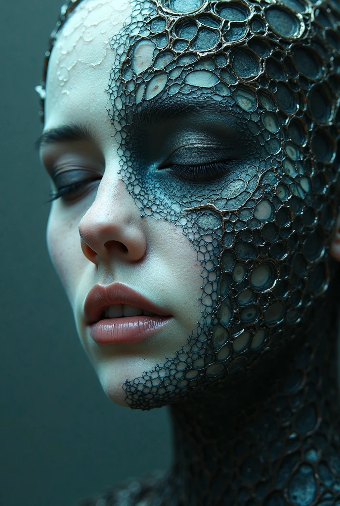 Science experiment, Autopsy, Cranial, Clinical, scientific, Ultra realistic photograph, focus on the intricate detail, day time photography, ultra long exposure, wired lights encompass the subject, backlit, ring lights, Intricately detailed Translucent skin with veins showing, translucency, see through skin showing the brain, Translucent aesthetics, a human head with see through translucent skin showing the skull and veins and eye socket teeth and inside the mouth can be see through the translucent skin, veins can be seen, bones can be seen, vivid colours, trending on Behanced, bokeh, shallow depth of field, shot with a Leica c2 Camera, hyperrealism, acrylic shell.