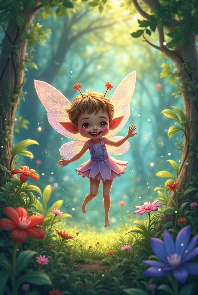 a close up of a Fairy flying through the air in a forest, concept art by Goro Fujita, winner of the cgsociety contest, fantasy art, adorable digital painting, flying fairies, children's art in artstation, fairy cgsociety, beautiful fairy, cute digital art, portrait of a fairy, fairy, portrait of fairy, cute detailed digital art, dancing fairy