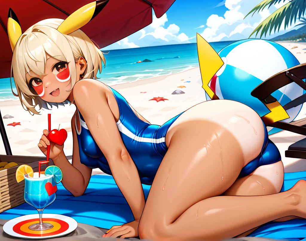 (masterpiece, Best Quality), 1chica, MitsuriKanroji, gorgeous, smile, bikini, playa, breast, (desnuda)