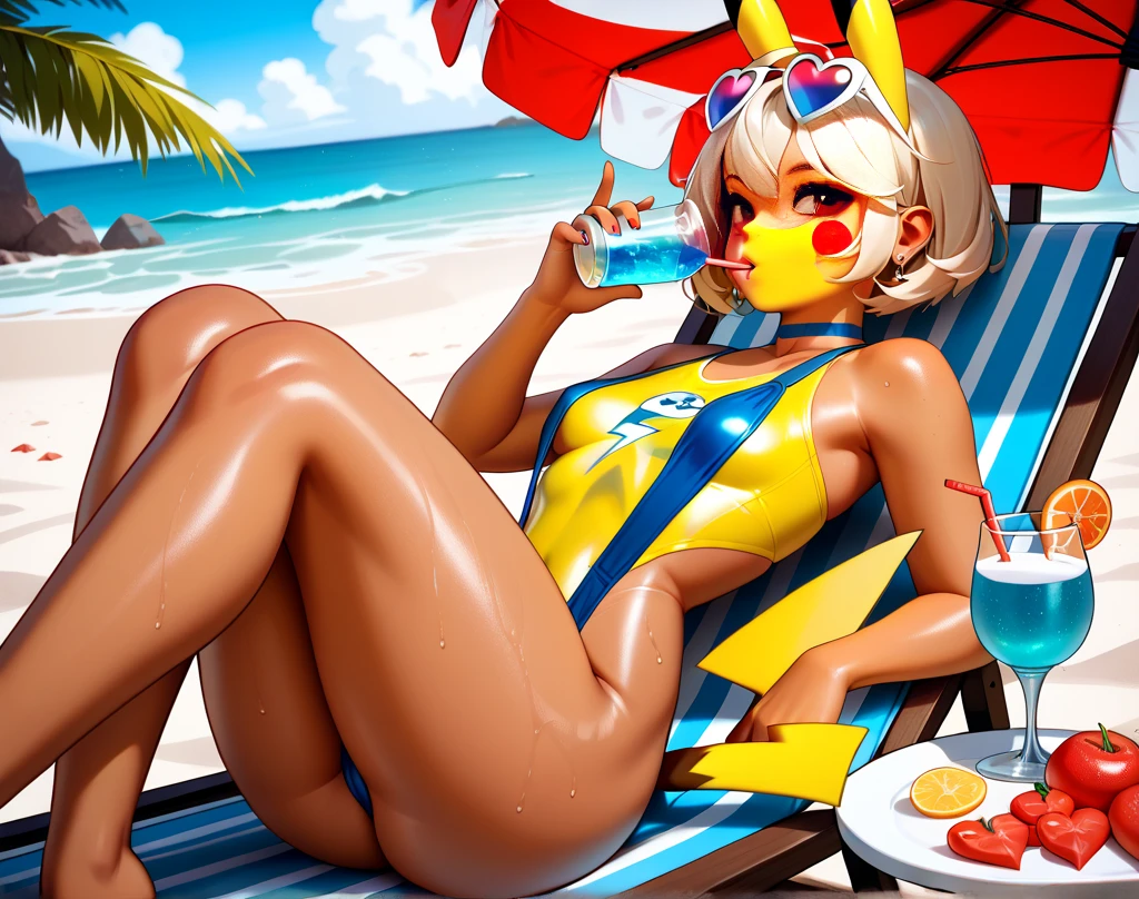 Serene, a sexy female anthropomorphic American Red-Crowned Crane in her sexy red bikini, is Sandwiched between 3 giant beach balls.