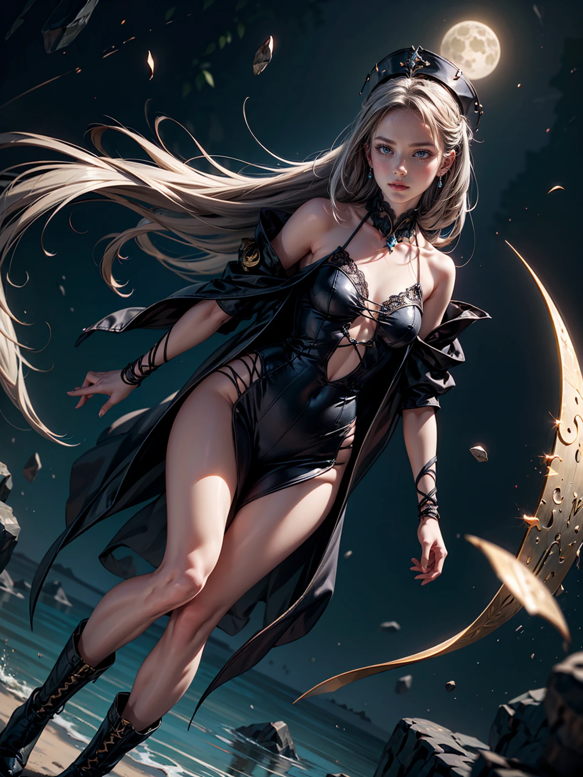 A mysterious figure with glowing red eyes, cascading black hair and pale skin, a ghostly girl dressed in a sex red cloak, in a gloomy forest, surrounded by a circle of wolves with black and white fur and red eyes, slender body with beautiful curves, realistic snake, kryptonite, super detailed lines clothing colors white red and black with pink aura, realistic photo, test, test, highly detailed and highly detailed deep colors, Chinese, pink long hair, blue eyes, black hanfu, curvy, fluid , beautiful , otherworldly, luminism, stars, flowers, glow, cool, gothic, dusty, ethereal, immortal, clear, dark, shiny, mysterious, soft, super realistic and smooth image ((masterpiece)), ((best quality )), extremely detailed 8k cg wallpaper, uhd, Supergirl, bird of prey, 4k wallpaper 1920x1080, erotic sensual pose, wolves
