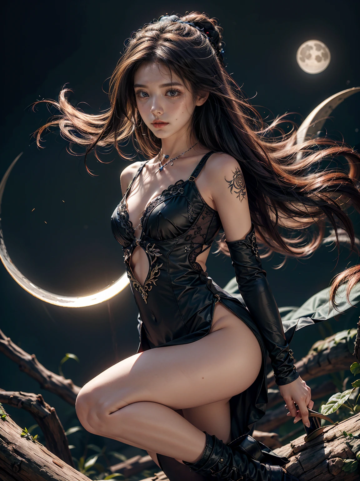(masterpiece), (best quality), 8k resolution, ultra-detailed, hyper-detailed, realistic, photograph, photorealism, (1girl), girl with buffalo horns, in the forest, beautiful girl, slip dress, stunning beauty, stand, cool pose, sexy, cinematic light