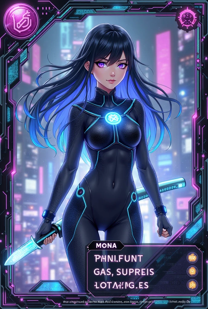a mature woman , pose de heroi, big purple hair, blue bright eyes, wearing a mustard yellow jumpsuit. pose de heroi, big breasts35 years old, electronic wall preta, electronic wall