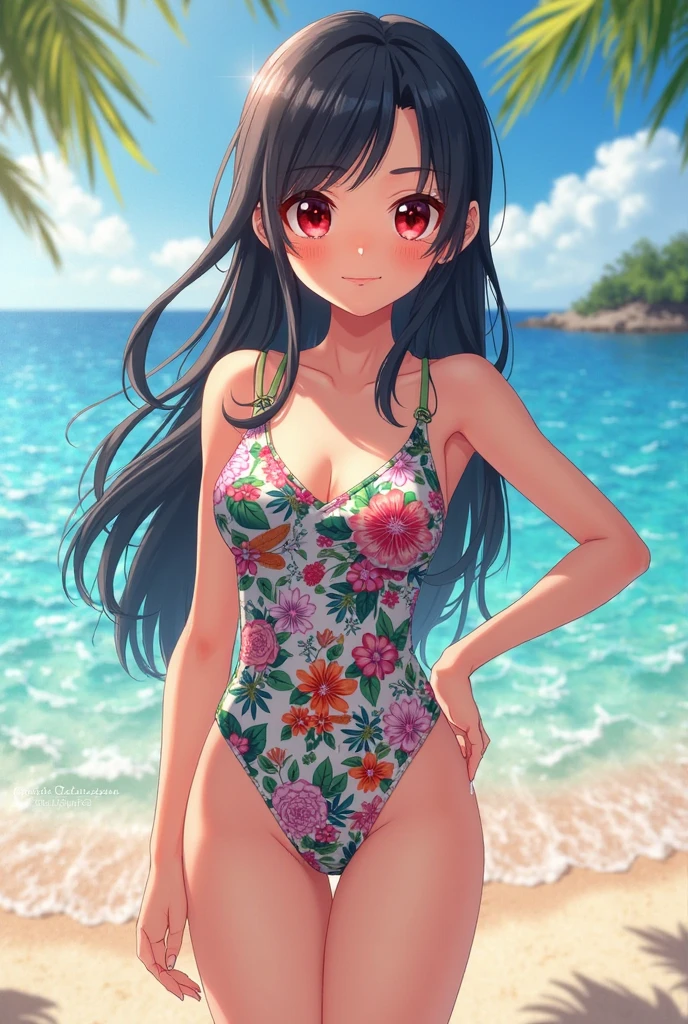 Make an anime girl in a swimsuit