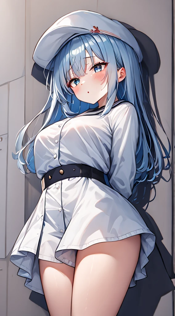 Perfect human body,Mature and intellectual woman, (very highly detailed background,liveroom), college aged,Student council president,long whitr hair,鎖骨,Colossal tits,Indecent expressions,sharp look,(Blushlush:1.2),Pubic hair shows through,Change of clothes,