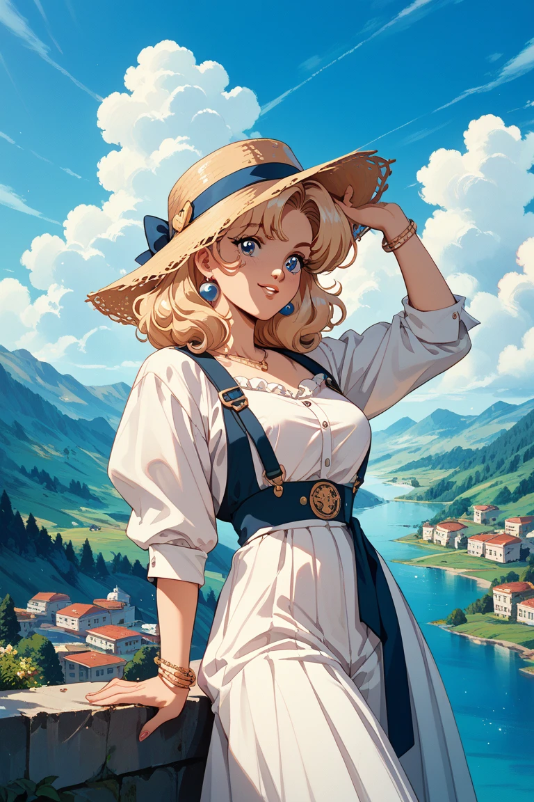 score_9, score_8_up, score_7_up, score_6_up, 1girl, huge breasts, narrow waist, curvy, scenery, <lora:Haruhiko Mikimoto_XL_PONY:0.9>, retro artstyle