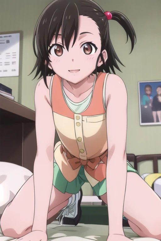 Tsubasa-chan、She lifts her skirt to show her panties、White panties、Erotic pose、Ample breasts、White panties in full view、Stick your tongue out of your mouth、Crouching、Squatting and panties visible、spread legs wide、Panties in full view