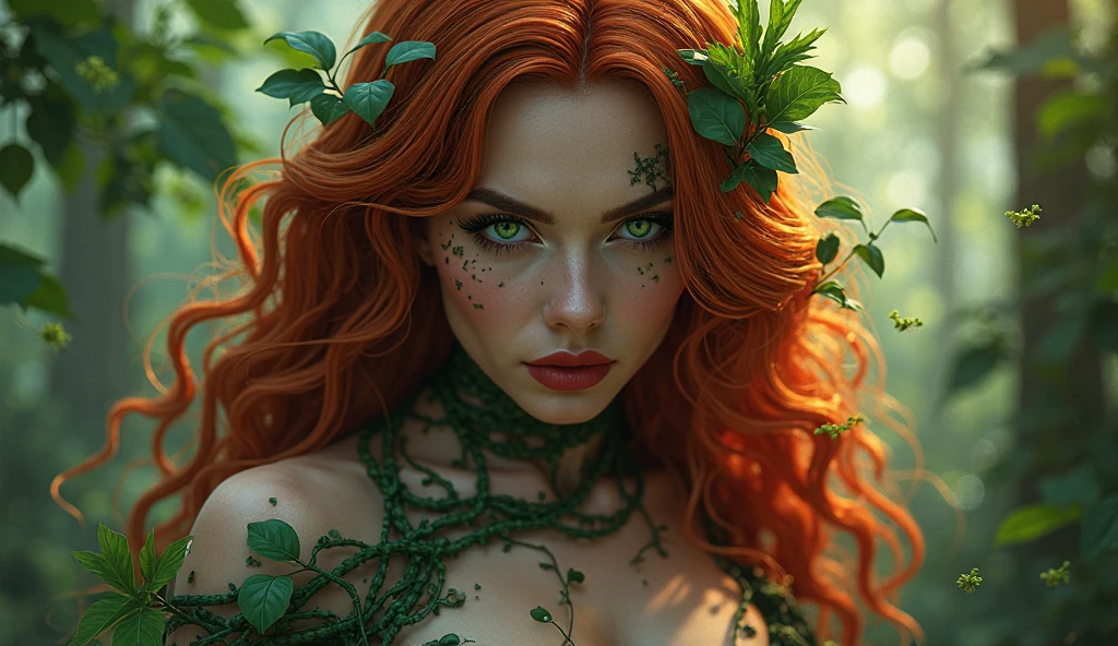 Abstraction from the profile of the face of a beautiful girl and poison ivy, the skin of the face is tattooed with poison ivy, double exposure, the girl's skin is completely composed of poison ivy leaves, dark fantasy, high detail, high quality, hyperrealism, 8k, clear focus. --auto --s2