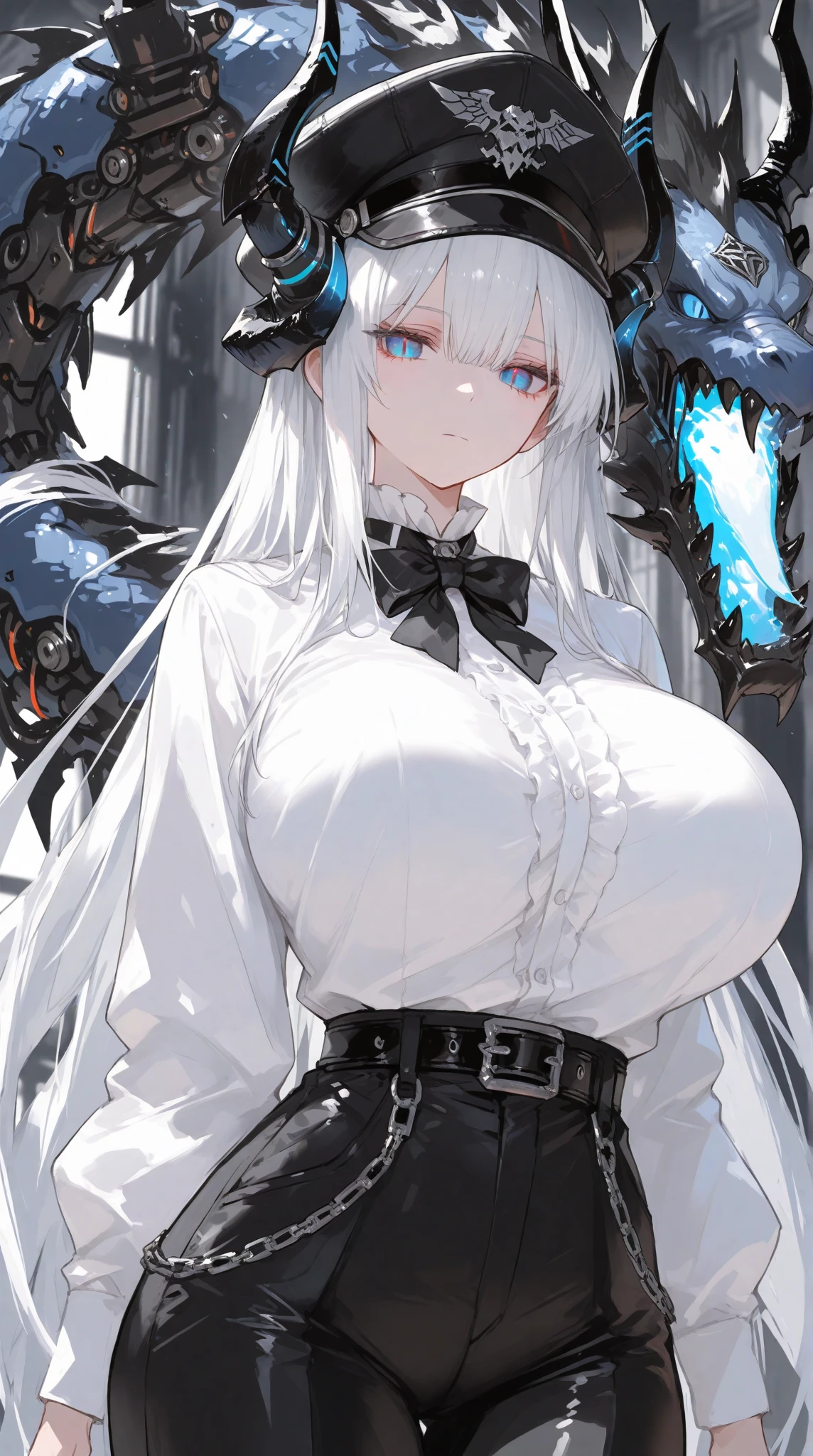 closeup cleavage, The world of dreams, Sister of the Elf King, Long face shape, spiny helmet, , The demons, humanoid creature, Long ponytail hair, long elf ears,Her skin is very white, white complexion, Clear eyes, Intricate black armor, disheveled black hair, Black cloth, 单眼blindfolds, Broken black armor, saber, blindfolds