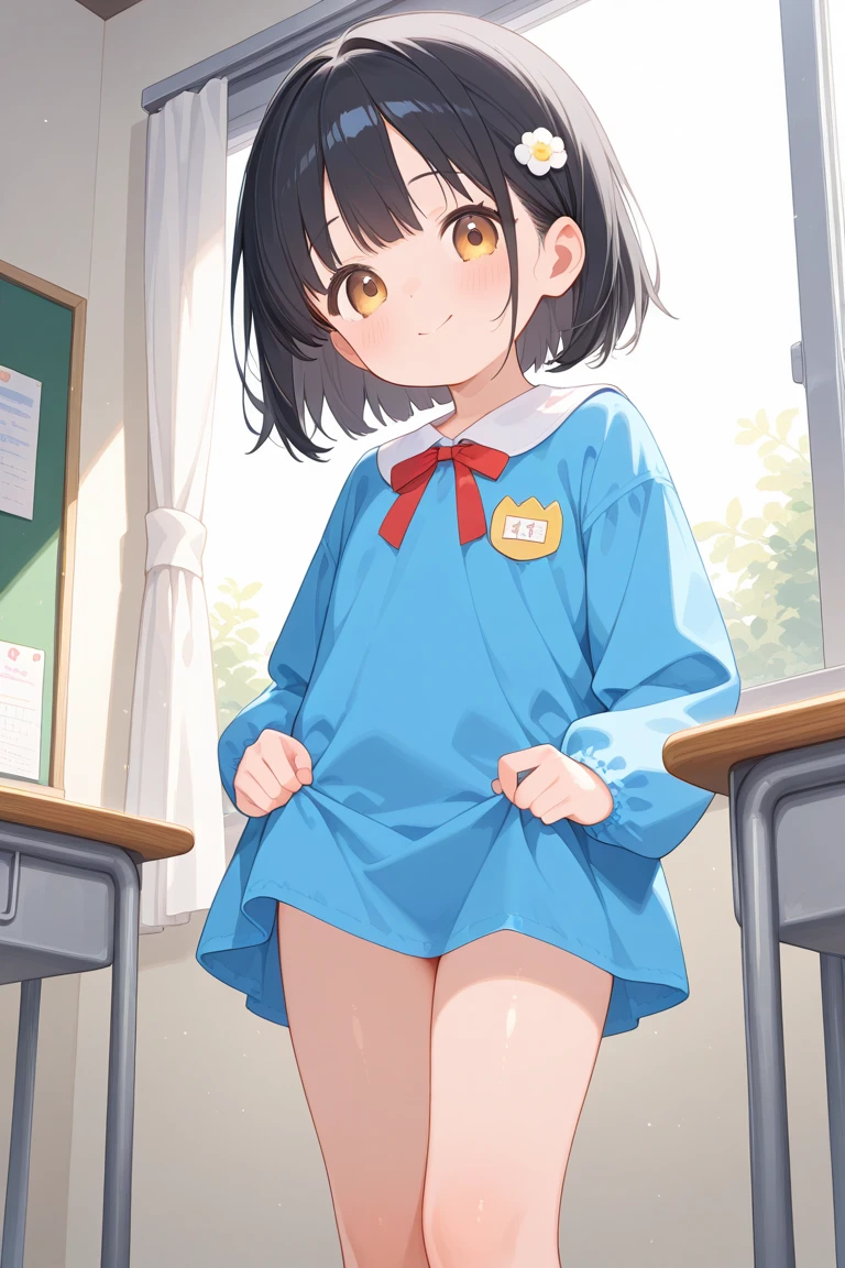 椅子にsit、(masterpiece, best quality:1.2), illustration, 8K, HD, 1girl, 独奏), long hair, single braid, shigure, ahoge, brown hair, blue eyes, braid, hair ornament, hair over shoulder, long hair, single braid, hair flaps, gym storeroom, White sneakers、Spread your legs、 Clenched fist、 good, Wet, From below、topless、Small breasts、sit、Embarrassing、Knee Up, gym storeroom