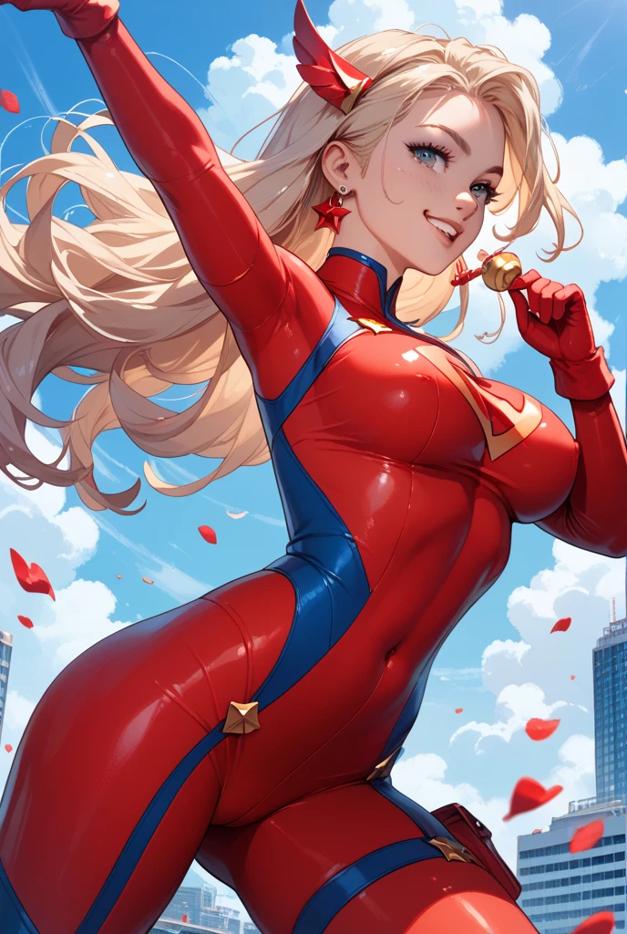 Blonde girl with superhero costume  
